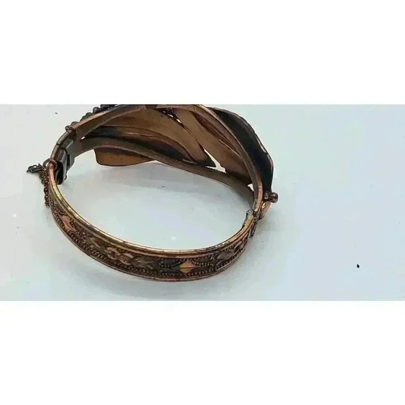 Vintage Whiting Davis Copper Hinged Bangle Bracelet Southwest Style Leaves - Picture 5 of 12